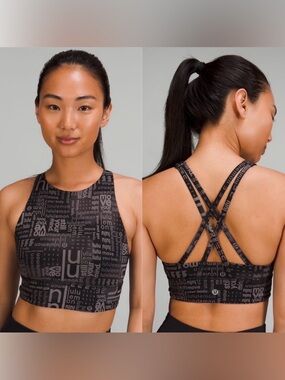 Lululemon Energy High Neck Long Line Bra ombre black multi size 2